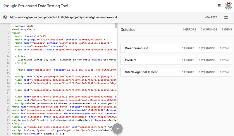 gbyultra.com Google Structured Data Testing Tool