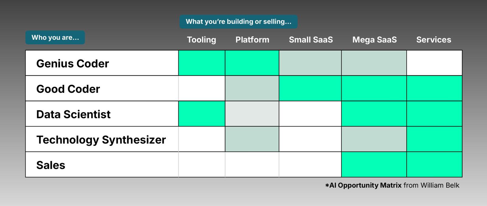 AI Opportunity Matrix — who you are vs. what you're building or selling