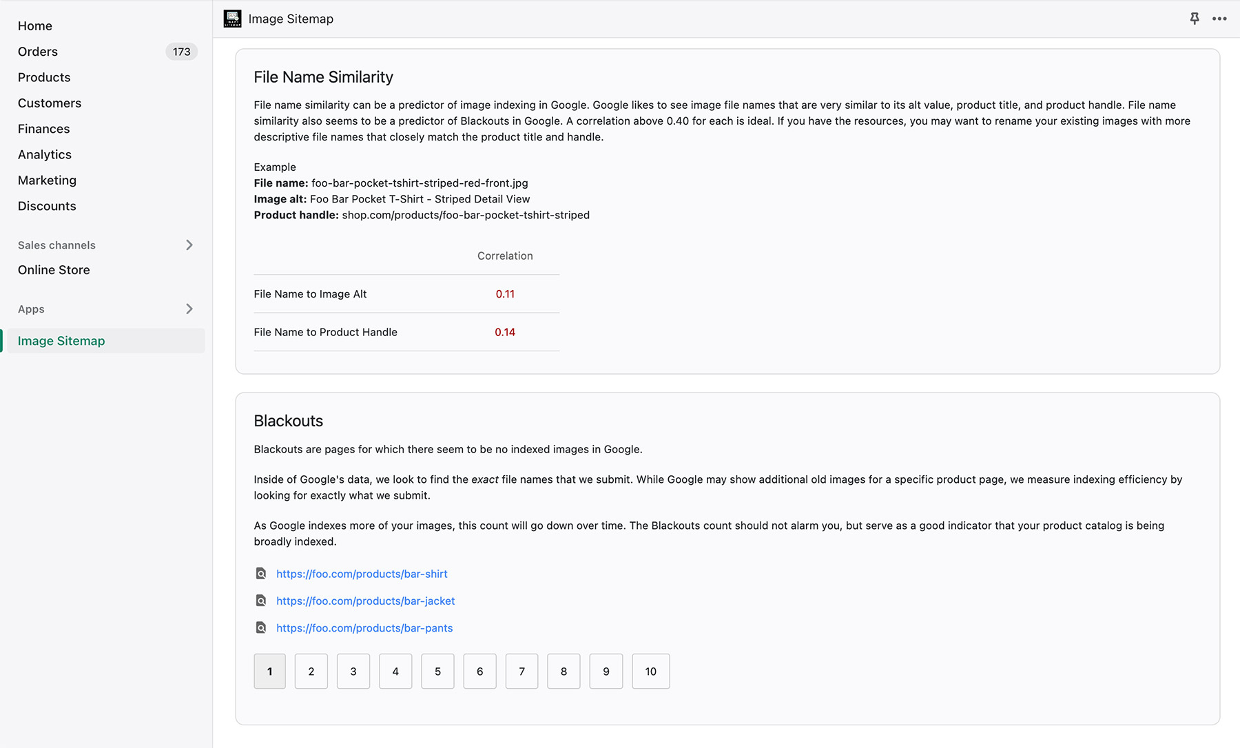 Shopify App Admin - Shopify Image Sitemap Blackout Monitoring