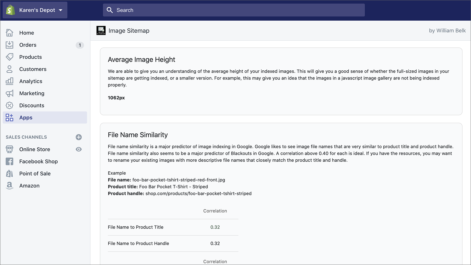 Shopify App Admin - Image Sitemap Indexing Data For Shopify