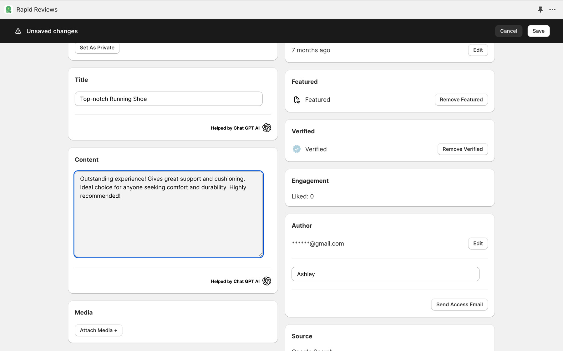 Shopify Product Reviews Easy Content Edits