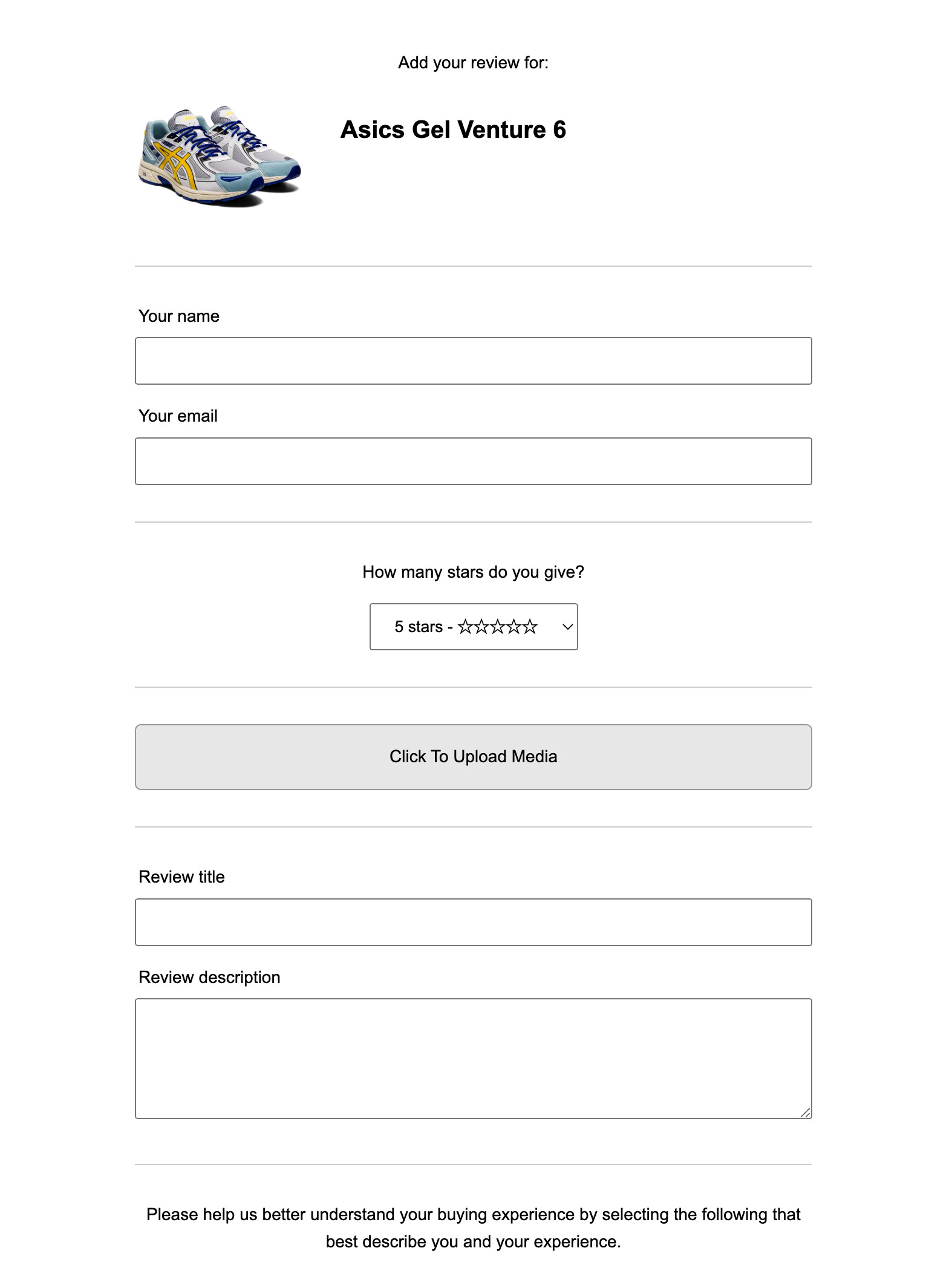 Shopify Product Reviews Direct Review Capture Page Responsive