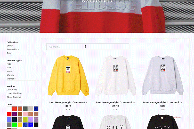 Shopify Search Collection Filtering App Global Currency Support Desktop