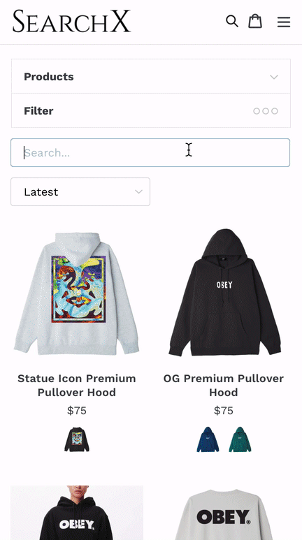 Shopify Search Collection Filtering App Live Search Results Mobile